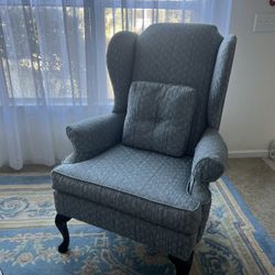 High back Blue Damask Chair