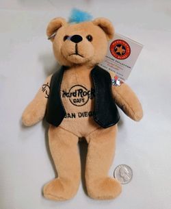 Hard Rock Cafe San Diego 2010 Harrington Teddy Bear Punk Rocker w/Blue Mohawk NT