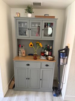 Gray Buffet Hutch with Glass Doors