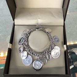 Burberry Lady’s sterling silver coin charm bracelet watch BU5220