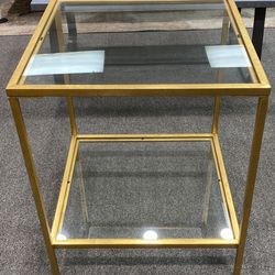 Bella Square Gold Leaf Metal and Glass Side Accent Table