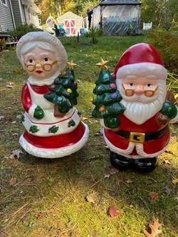 New 24”h Santa and Mrs Clause blowmolds with additional 6 “ yard stakes