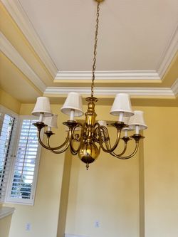 Brass Chandelier with White Shades