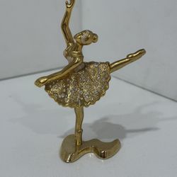 Vintage Small Ballerina in Gold and Pink Enamel with Stones has a Mark on the bottom