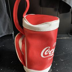 Vintage Enjoy Coca-Cola Mini Golf Bag Red White Vinyl 8" Long w Handle & Zipper