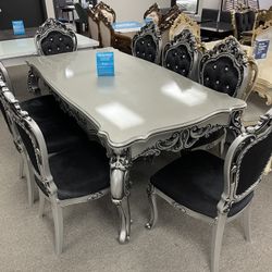 New Luxury Black Grey Dining Table With 8 Chairs- Delivery And Financing Available 