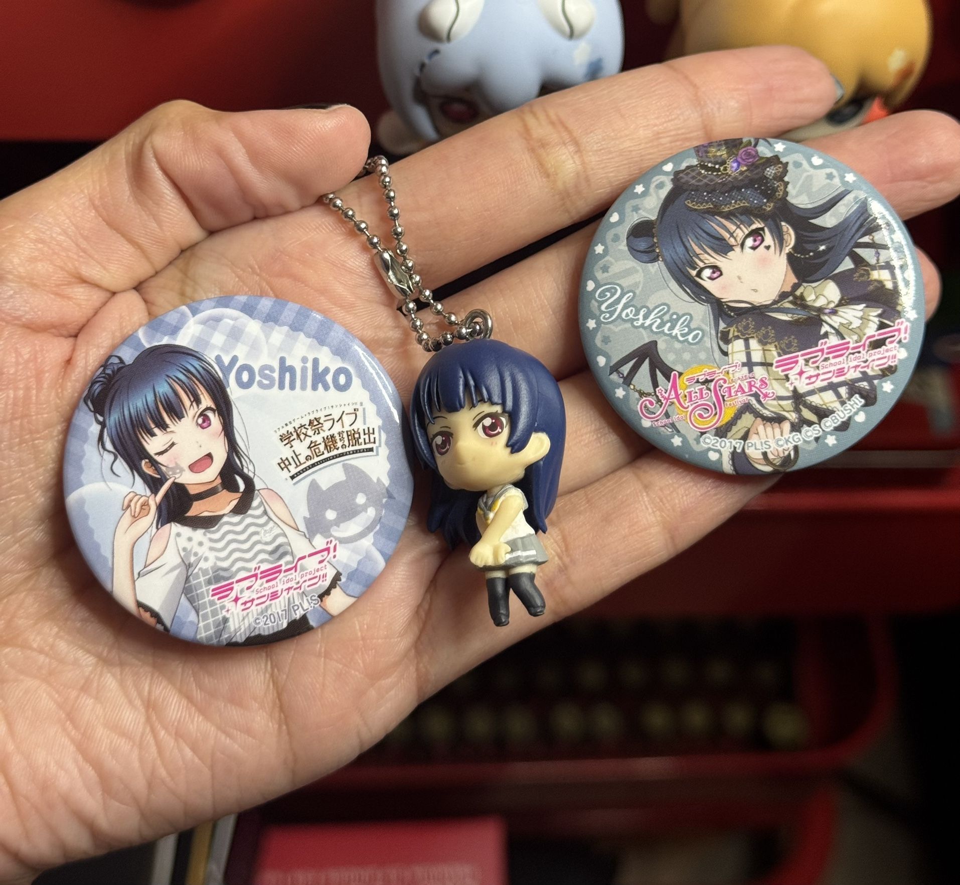 Love Live Sunshine Yohane/Yoshiko Tsushima All Stars and Real Escape Game Collaboration Can Badges and Mini Figure Keychain Bundle - Bandai from Japan