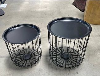 New Outdoor Round Coffee Table Set of 2 with Steel Wired Basket Body and Removable Top