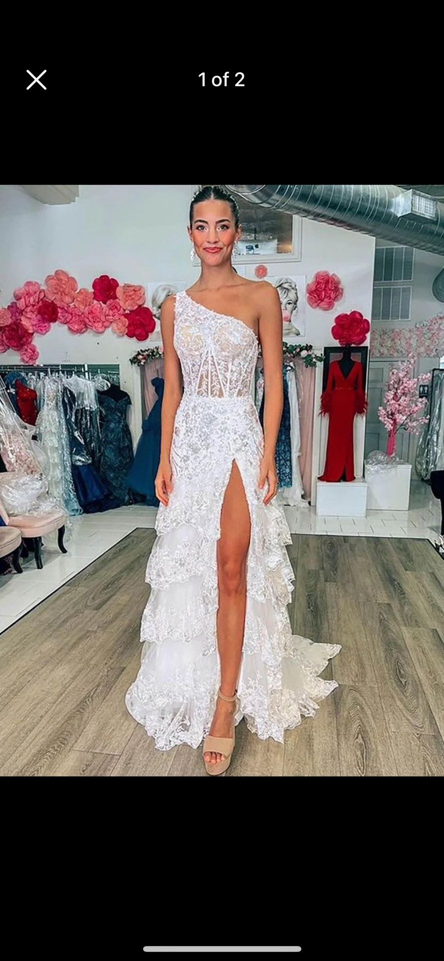 White Glitter Wedding/prom Dress With Train