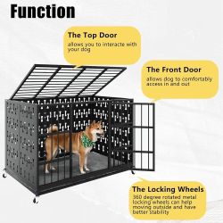48 inch Indestructible Heavy Duty Dog Crate with Cushion, High Anxiety Extra Large Dog Cage for Large Dogs, XL Steel Escape Proof Dog Kennel with Lock