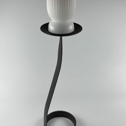 RARE! Vintage Hand Forged Brutalist Style Iron 15.5” Tall Pillar Candle Holder 