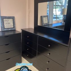 Complete 8 Drawer Dresser Set w/ Mirror Black