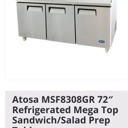 Atosa MSF8308GR 72" Refrigerated Mega Top Sandwich/Salad Prep Table. 