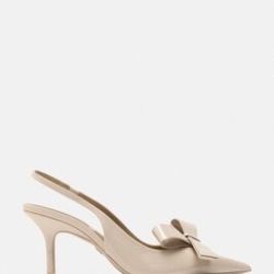 ZARA WOMEN HIGH-HEEL SLINGBACK SHOES WITH BOW BEIGE Size 8.5