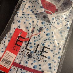 Ellie Balleh boys button up shirt white w/ blue and gray design New in packaging