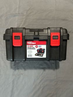 Hyper Tough 16” Toolbox Tool Box w/ Lid Organizers Storage Case Black Red
