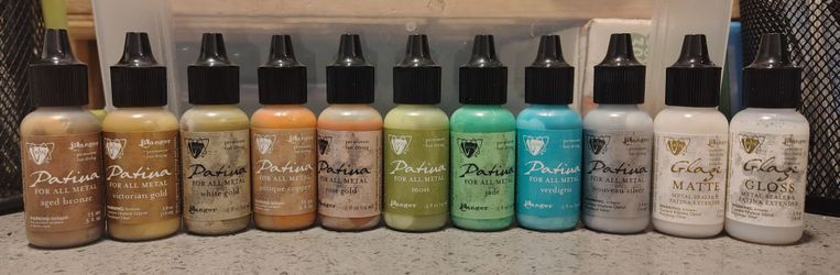 Retired Gilders Paste Wax Lot 10 Tins - 4 Sealed + Ranger Vintaj Patina 11 Bottles - 21pc