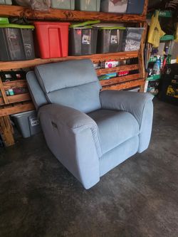 Power Recliner Chair Light Blue Fabric