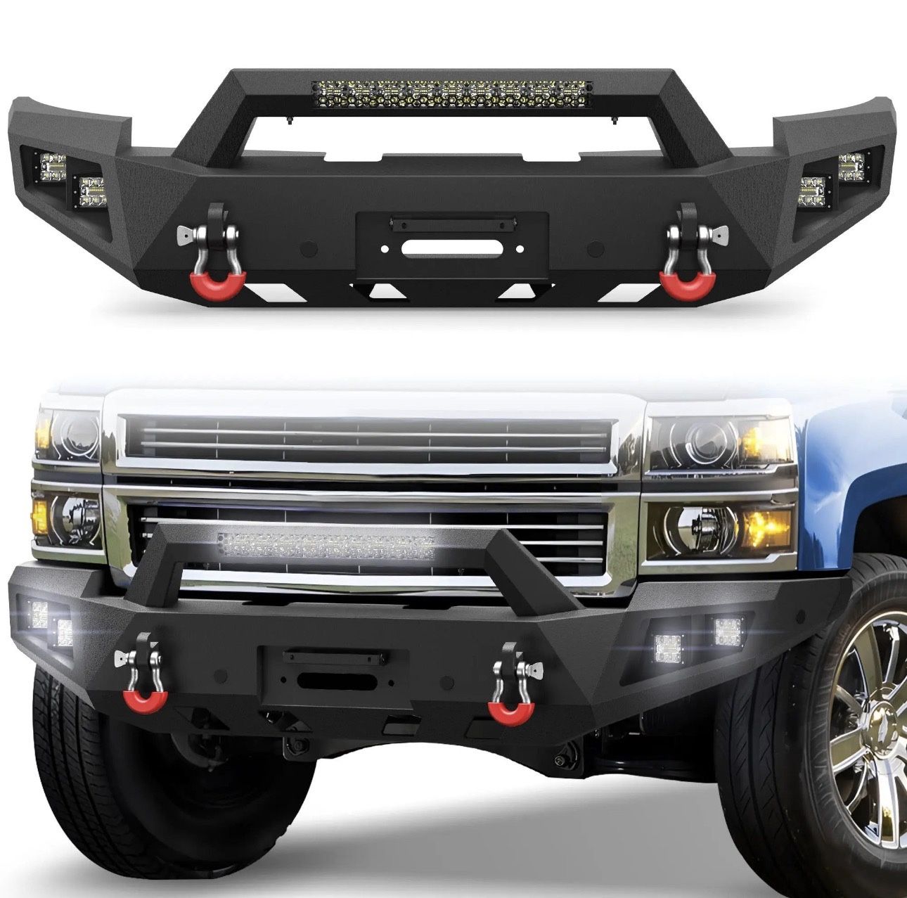 Pofenze Silverado 1500 Front Bumper For 2014 2015 Chevy Silverado 1500 Pickup, Include Winch Plate, LED Lights And D-Rings Brand New still in the box