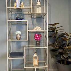 Silver Metal and Glass 9 Shelf Bookcase with Open Back