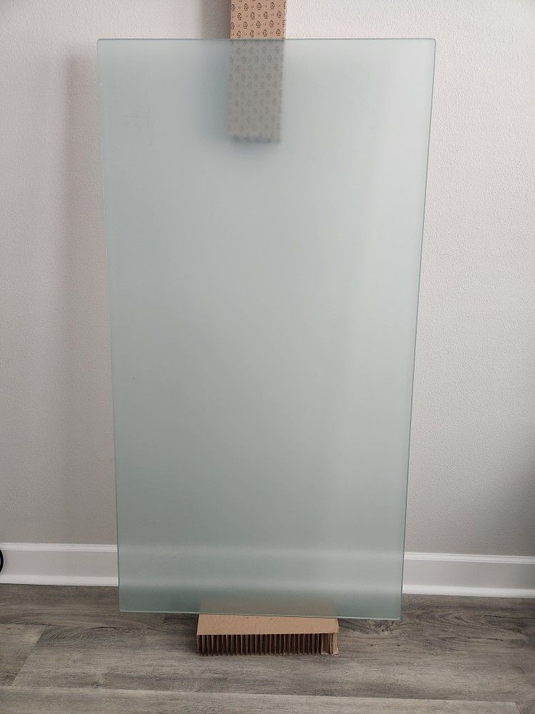 IKEA Frosted Glass Panel Desk with Black Stands
