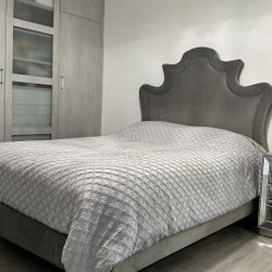 Grey Velvet Full Size Bed