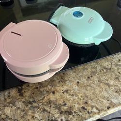 Dash 4” Mini Waffle Maker Pink + Aqua/Mint Green - Bundle of 2