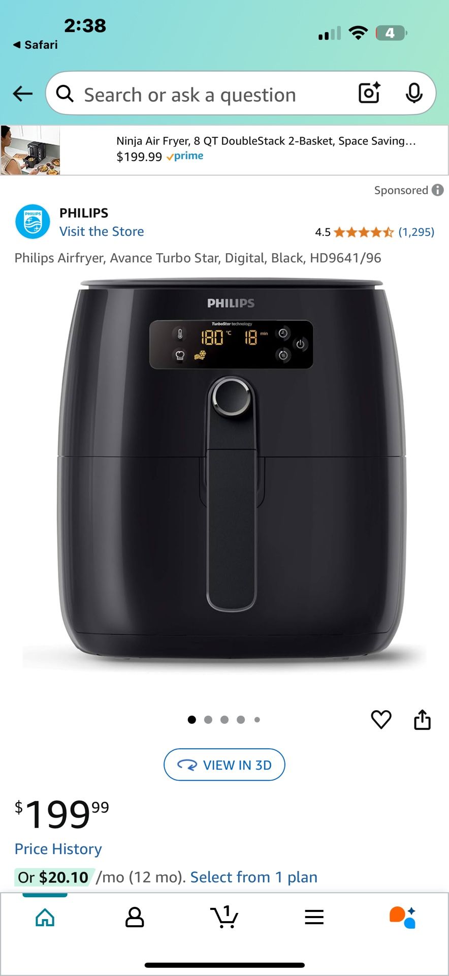 Philips Airfryer, Avance Turbo Star, Digital, Black, HD9641/96