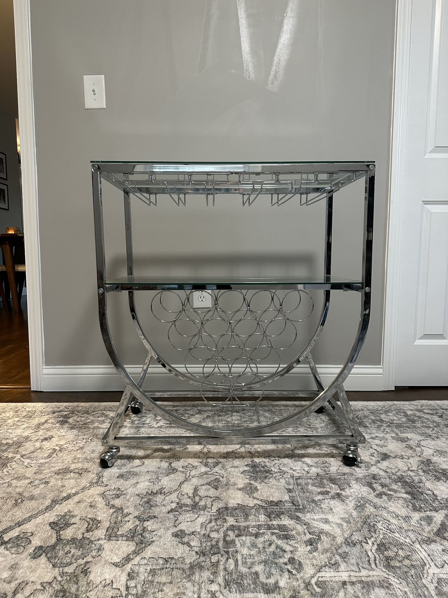 Rolling Glass Top Metal Bar Cart
