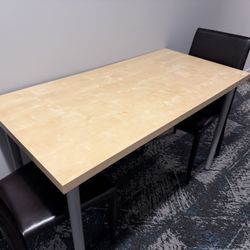 Modern IKEA Bamboo Desk + 2 Leather Chairs 