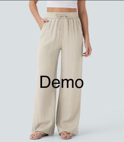 Halara High Waisted Wide Leg Linen-Feel Pants (L;Regular)