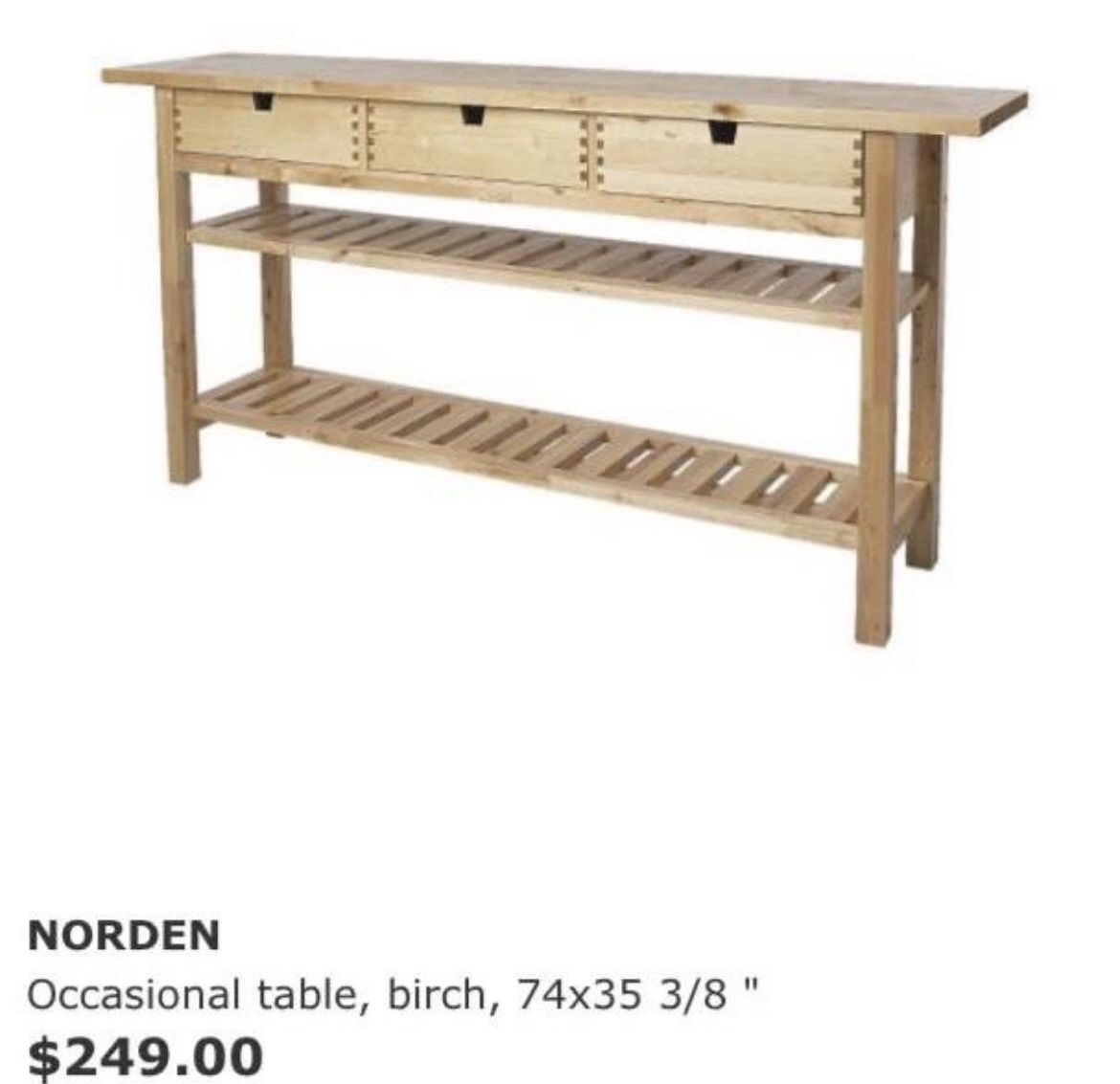 IKEA Norden Occasional Table With 3 Drawers Birch Wood (Kitchen Cart) for Sale in Long Beach, CA