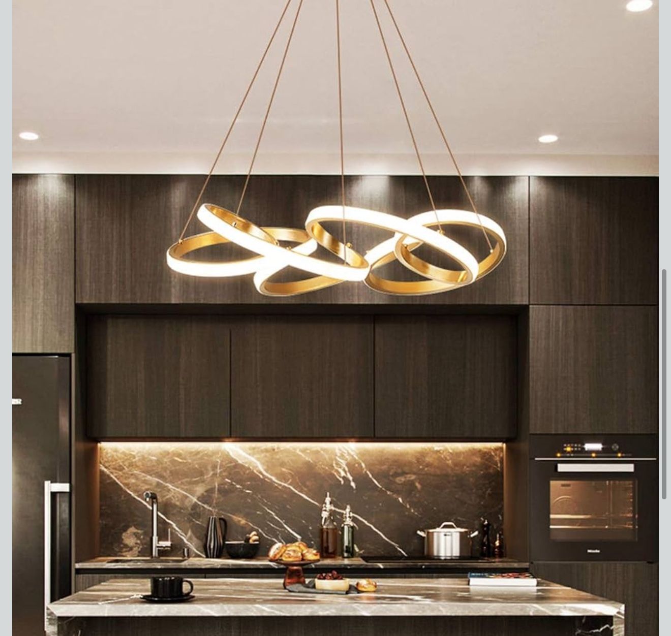 Gold LED Pendant Light – Modern Dimmable Chandelier with Remote