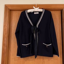 Navy Cardigan Super Cute With Ribbon Bow In Front Size M