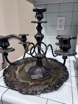 Silver plated candelabra and Tray