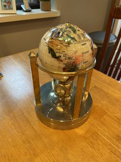Gold & Stone Rotating Globe With With Clocks