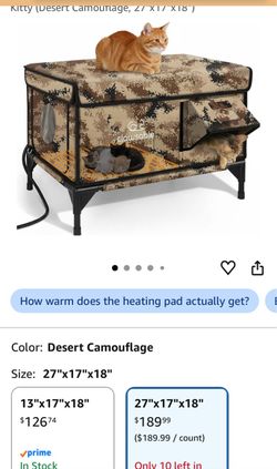 Clawsable Heated Outdoor Cat House Desert Camo 27x17x18