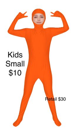 Orange Kids open face bodysuit Zentai unitard Small 
