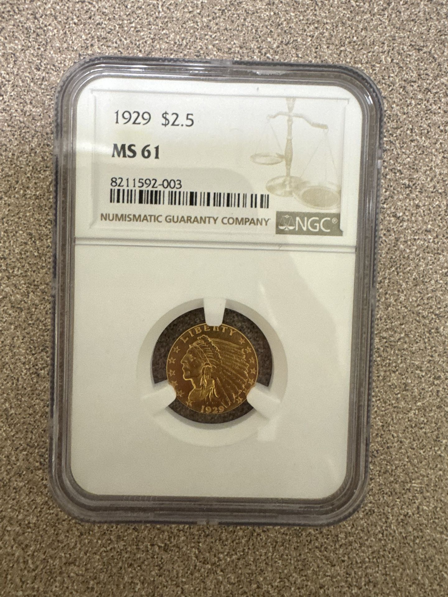1929 $2.50 Gold Coin MS61