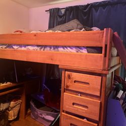 Wood Loft With desk And Storage 