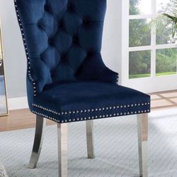 Blue Velvet Dining Chairs Set Of 2 Brand New In Box 