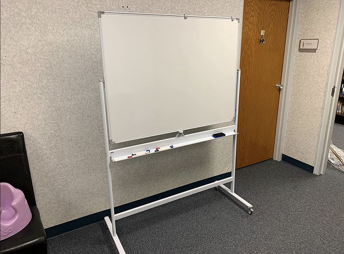 Oline Mobile Whiteboard 48 x 36" Inch Large Height Adjust 360° Rolling Double Sided Reversible Dry Erase Board (48x36, White & Silver)