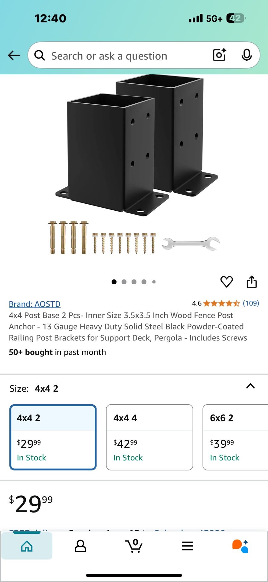 4x4 Post Base 2 Pcs- Inner Size 3.5x3.5 Inch Wood Fence Post Anchor - 13 Gauge Heavy Duty Solid Steel Black Powder-Coated Railing Post Brackets for Su