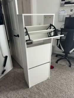 White Shoe Cabinet with Flip Drawers