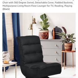 COSTWAY Folding Floor Chair, Adjustable 5-Position Video Gaming Chair with 360 Degree Swivel, Detachable Cover, Padded Backrest, Multipurpose Living R