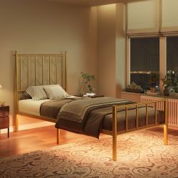 AMERLIFE Twin Bed Frames with Adjustable Headboard, LED Platform Bed Frame, Metal Bed Frame with Under-Bed Storage, No Box Spring Needed/Noise Free, G