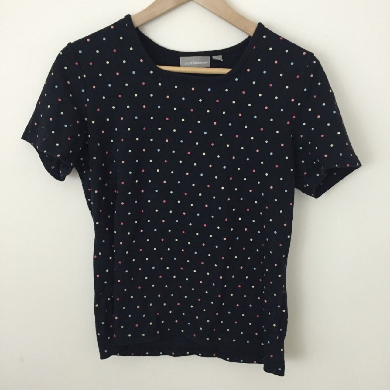 CROFT & BARROW Black Rainbow Small Polka Dot Cotton Short Sleeve Top