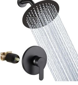 POP SANITARYWARE Matte Black Shower Faucet Set Bathroom Rainfall Shower System Wall Mounted 8 Inch Shower Head and Handle Set Single Function Shower T