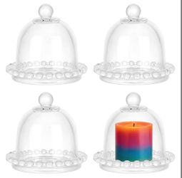 BENECREAT 4 Pack Mini Glass Cloche Domes With Stable Base, Clear Glass Cake Stand Mini Dessert Cloche For Kitchen Wedding Birthday Party, 3.7x3.4 Inch