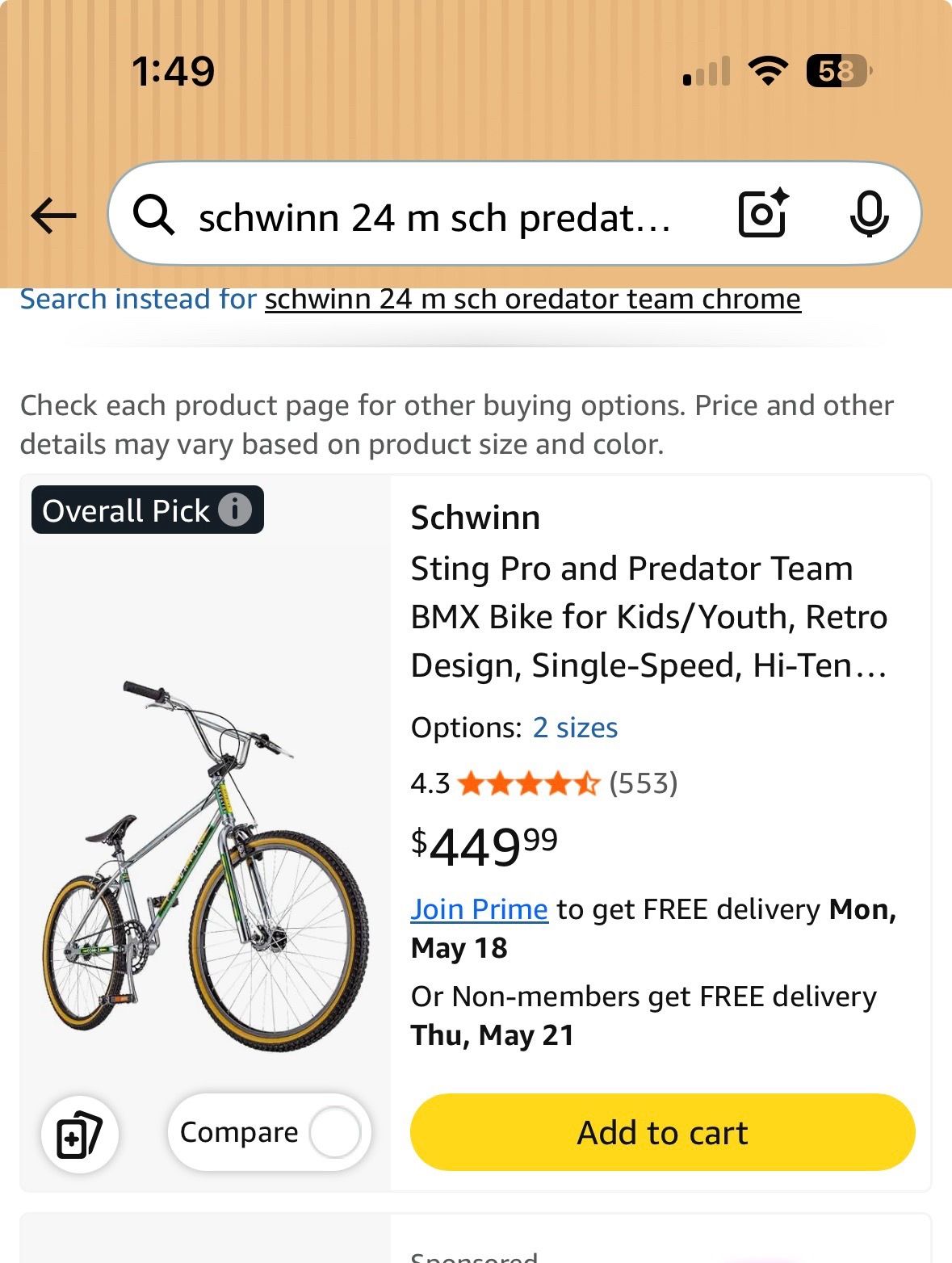 Schwinn Sting Pro and Predator Team BMX Bike for Kids/ Youth, Retro Design, Single-Speed, Hi-Ten...